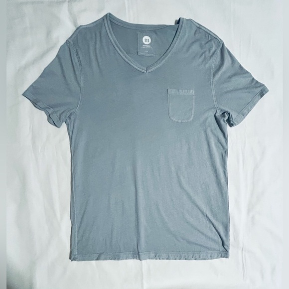Express Gray V-Neck T-Shirt with Pocket - Picture 1 of 7